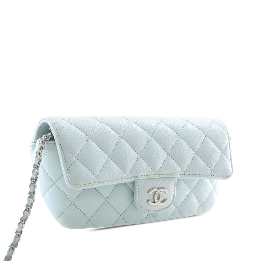 Chanel CC Quilted Caviar Glasses Case on Chain Blue Leather Very good condition - Back View