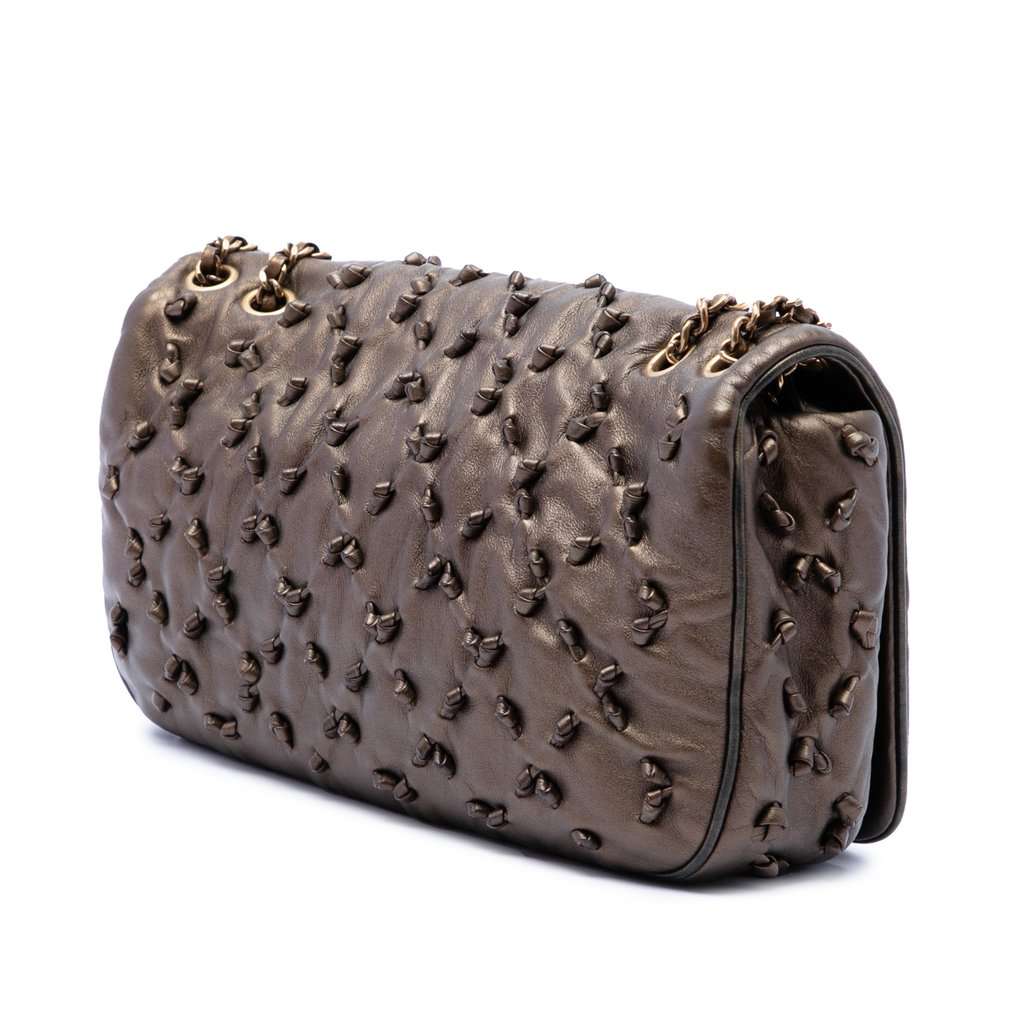 Chanel CC Metallic Lambskin Chic Knot Flap Brown Leather Very good - Back View