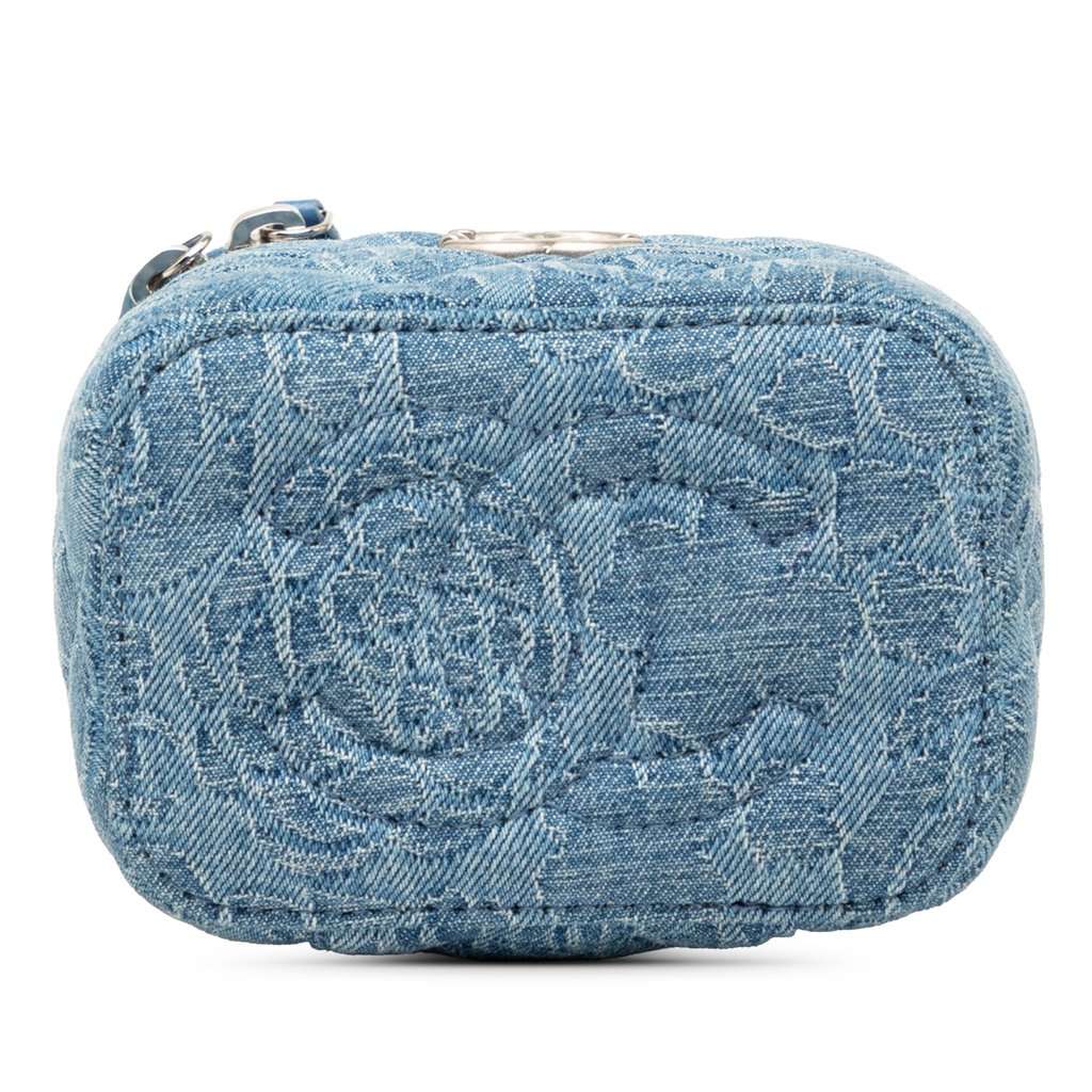 Chanel Mini Quilted Denim Camellia Sweetheart Vanity Case With Chain Blue Very good condition - Inside View