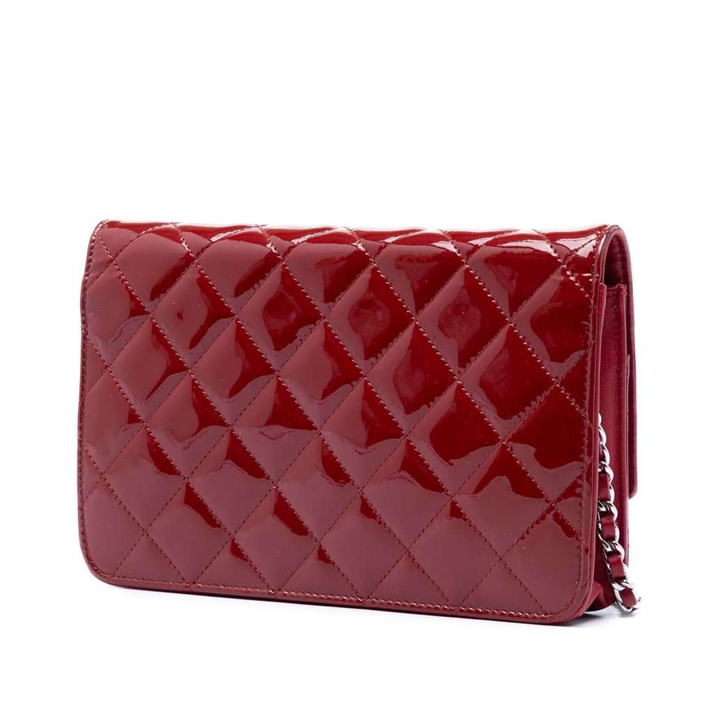 Chanel CC Quilted Patent Brilliant Wallet On Chain Red Leather Very good condition - Back View