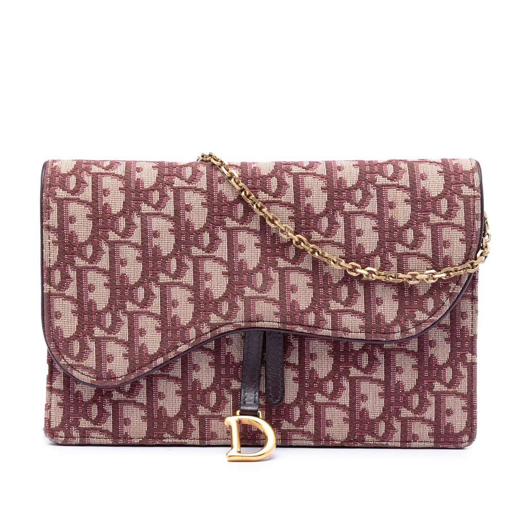 Dior Oblique Canvas Saddle Wallet On Chain Red Very good - Front View