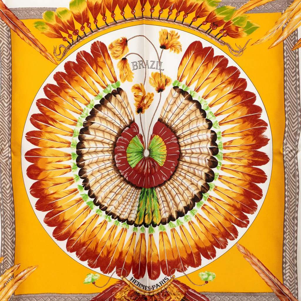 Hermès Brazil Silk Scarf 90 Yellow Never worn - Back View