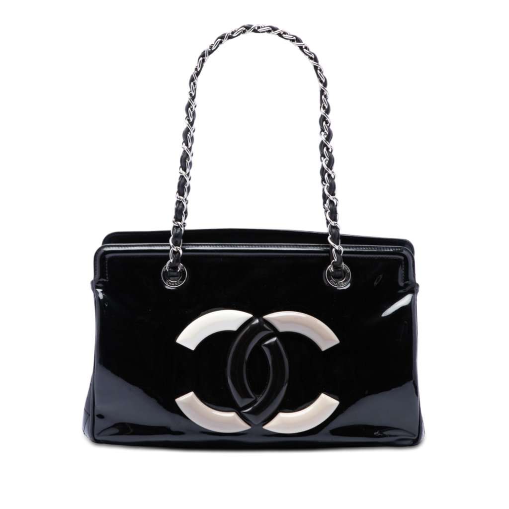 Chanel Small Patent Lipstick Tote Black Leather Very good condition - Front View