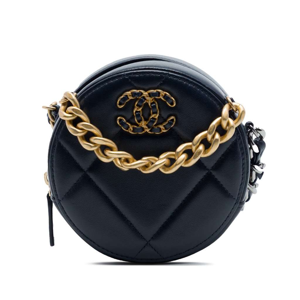 Chanel Lambskin 19 Round Clutch with Chain Blue Leather Very good condition - Front View