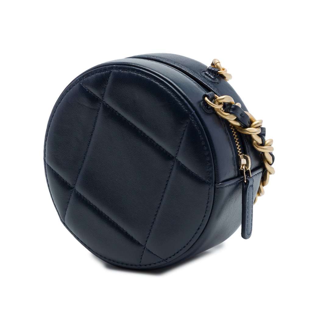 Chanel Lambskin 19 Round Clutch with Chain Blue Leather Very good condition - Back View