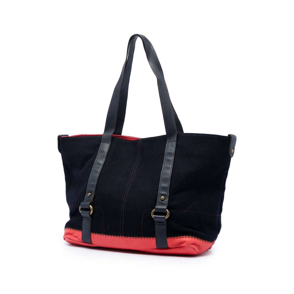Burberry Leather Trimmed Canvas Tote Blue Very good - Back View