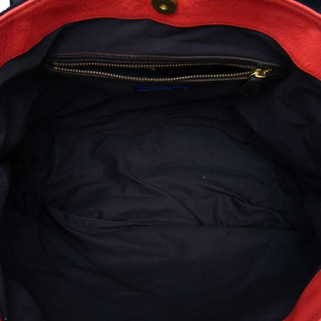 Burberry Leather Trimmed Canvas Tote Blue Very good - Model View