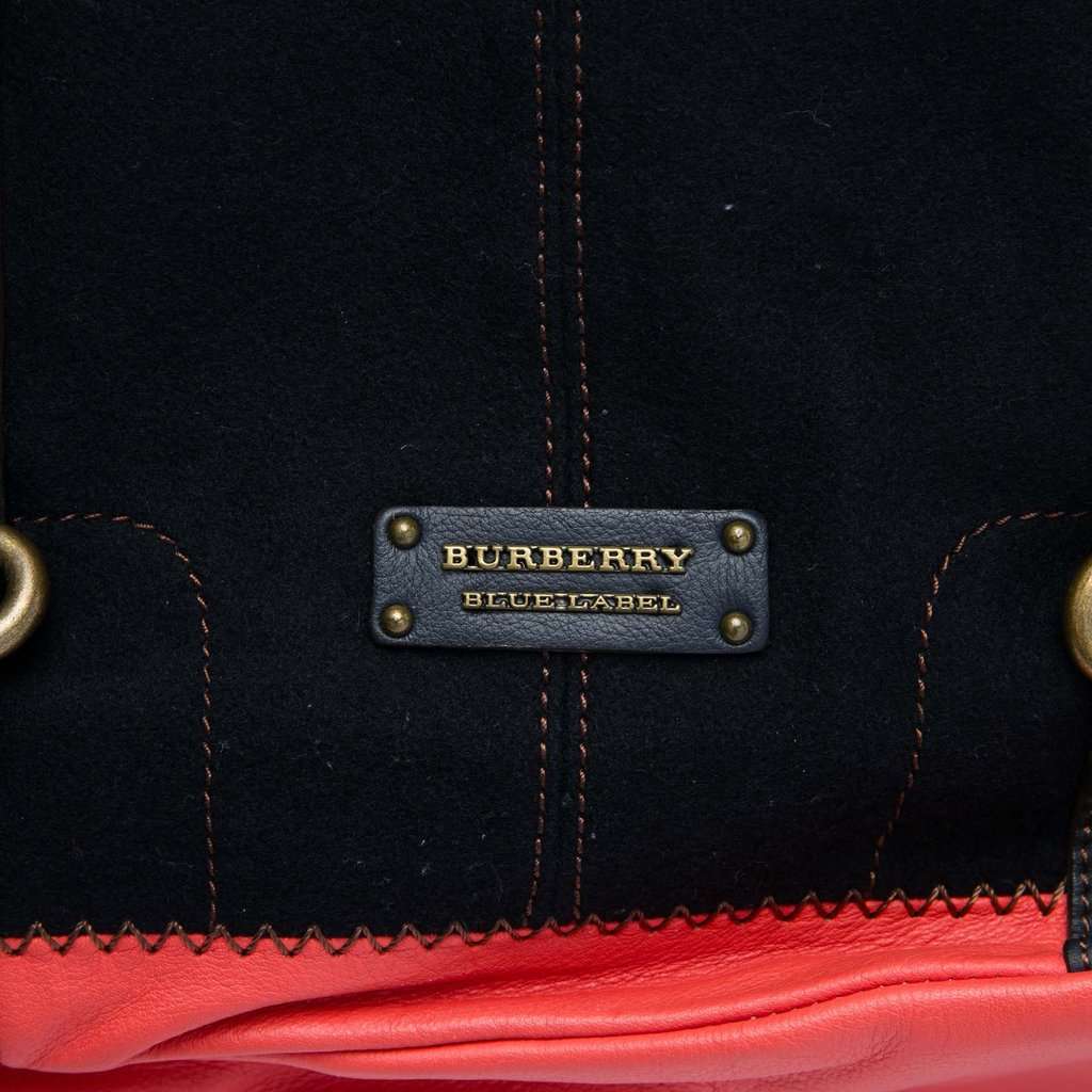 Burberry Leather Trimmed Canvas Tote Blue Very good - Box View