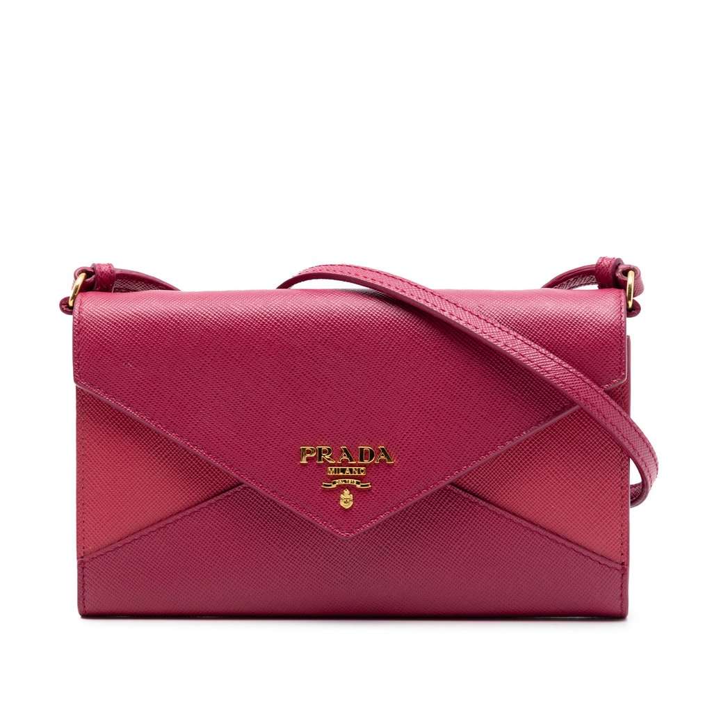 Prada Bicolor Saffiano Envelope Wallet On Strap Pink Leather Very good condition - Front View