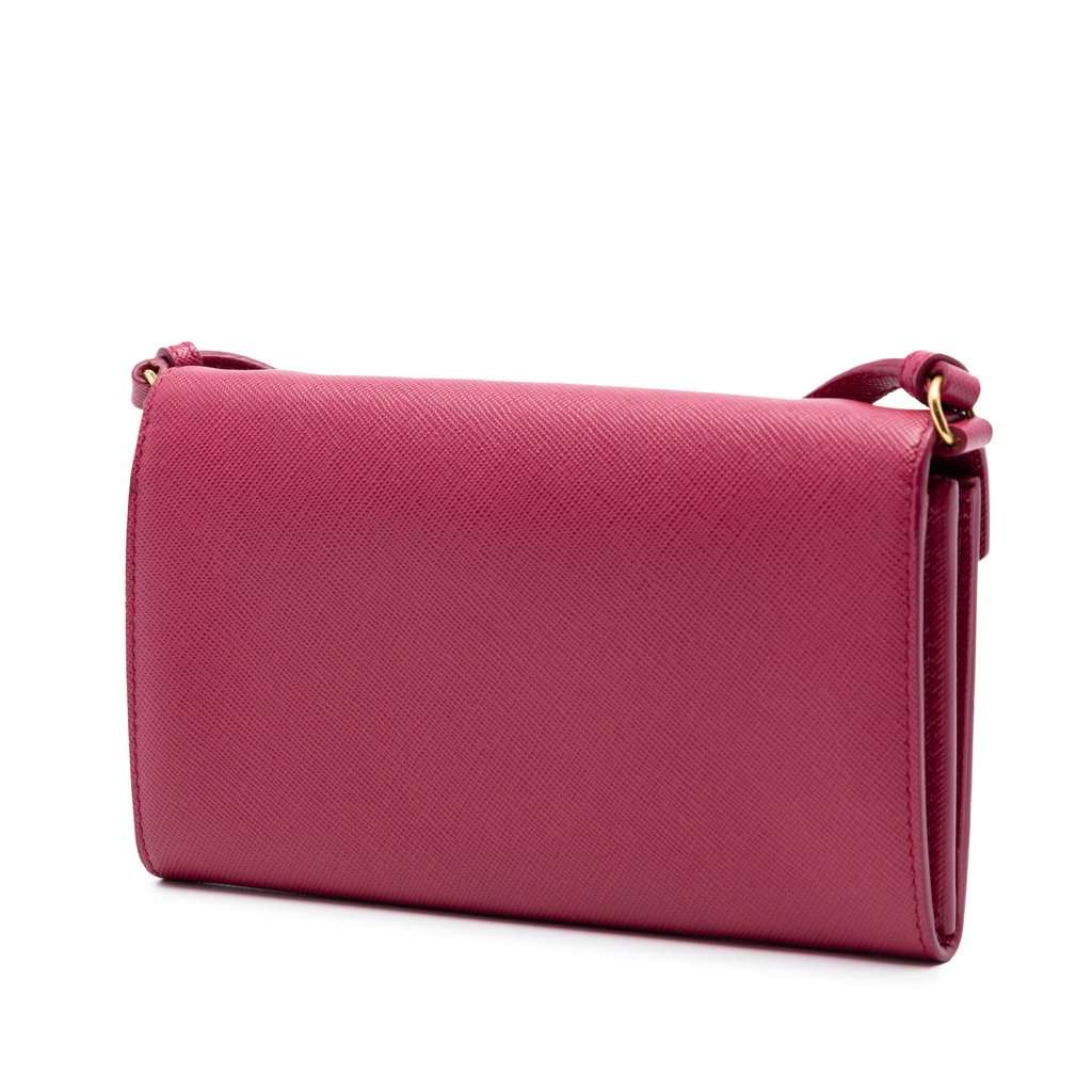 Prada Bicolor Saffiano Envelope Wallet On Strap Pink Leather Very good condition - Back View