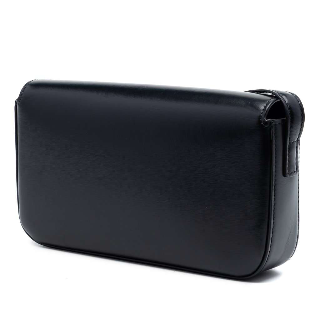 Celine Shiny Calfskin Triomphe Claude Shoulder Bag Black Leather Very good condition - Back View