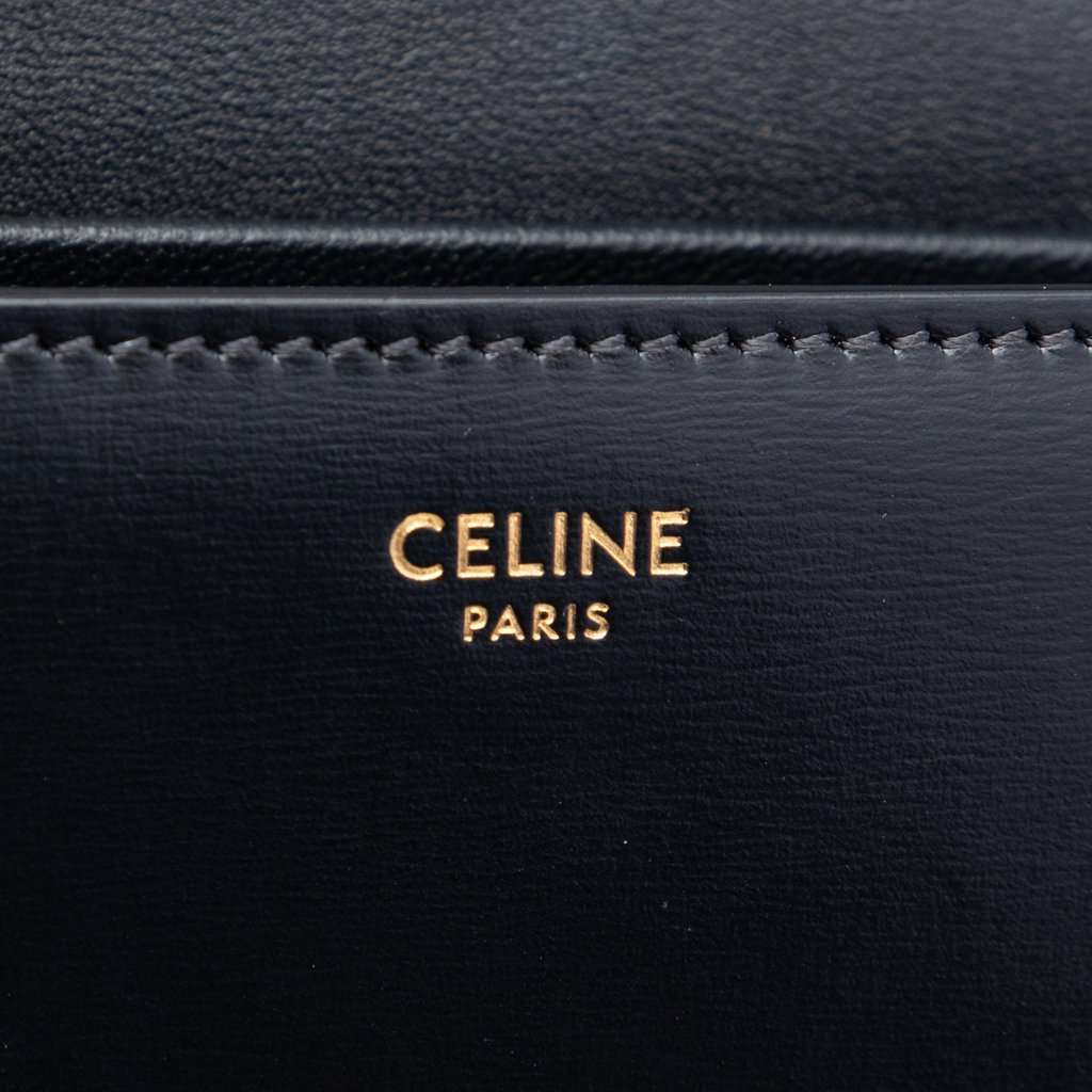 Celine Shiny Calfskin Triomphe Claude Shoulder Bag Black Leather Very good condition - Box View