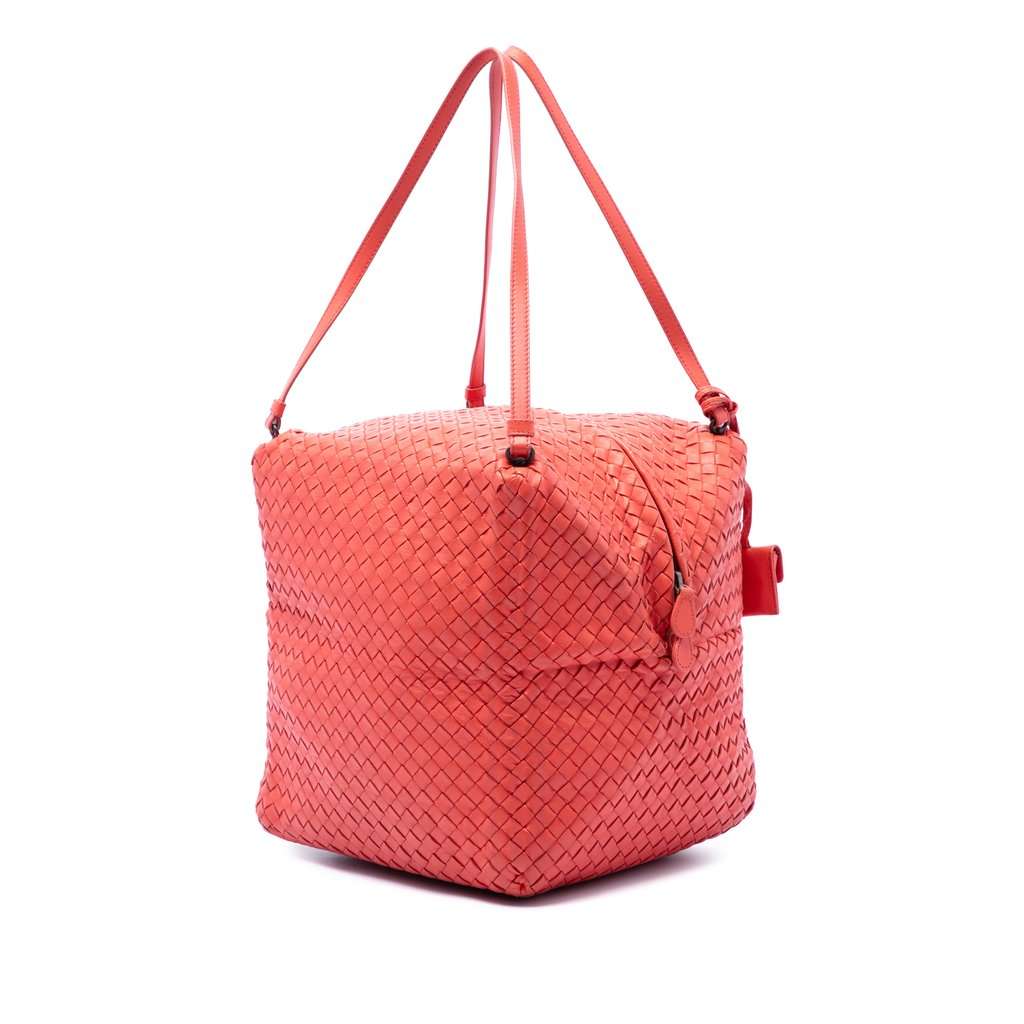 Bottega Veneta Nappa Intrecciato Cube Shoulder Bag Orange Leather Very good - Back View