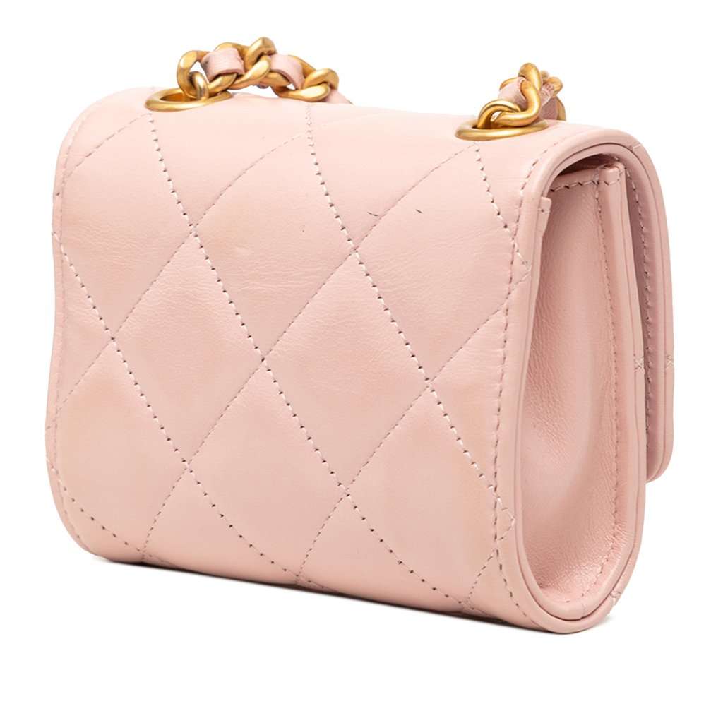 Chanel CC Quilted Lambskin Medallion Clutch With Chain Pink Leather Very good - Back View