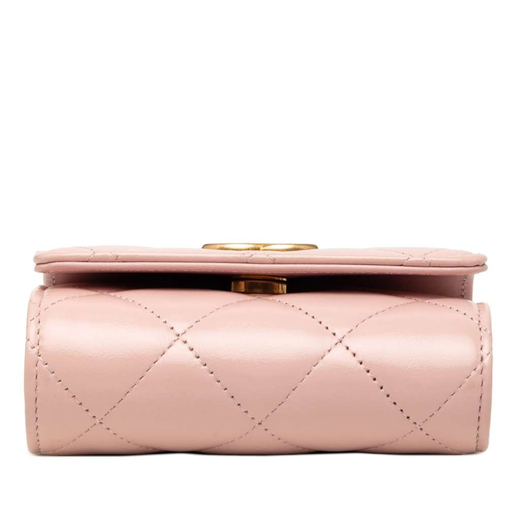 Chanel CC Quilted Lambskin Medallion Clutch With Chain Pink Leather Very good - Inside View