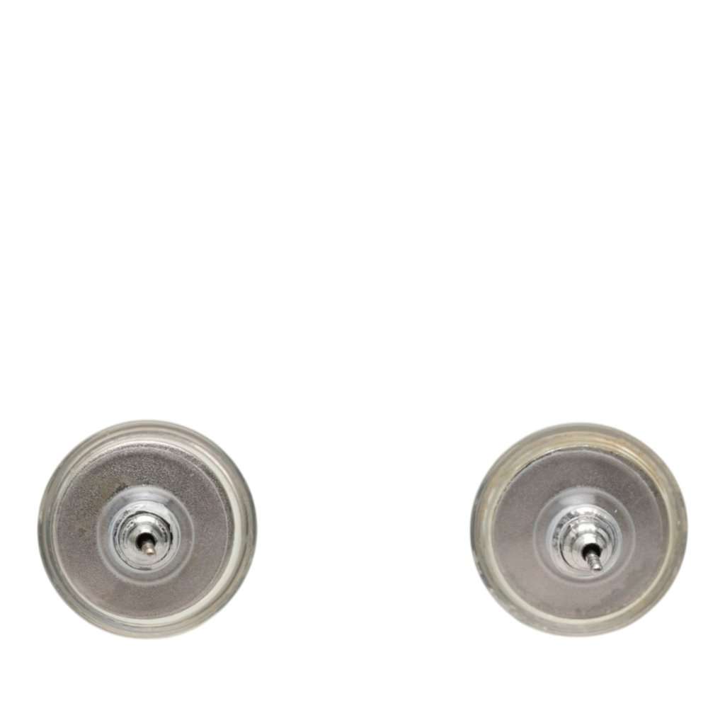 Chanel CC Resin and Brass Round Push Back Earrings Silver Metal Very good condition - Back View