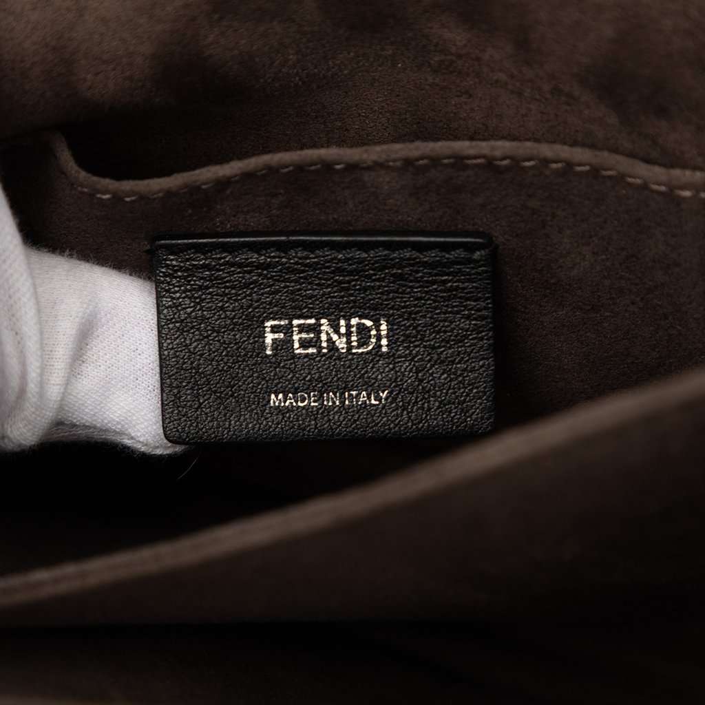 Fendi Mini Scalloped Metallic Leather and Pearls Kan I Crossbody Silver Leather Very good condition - Box View