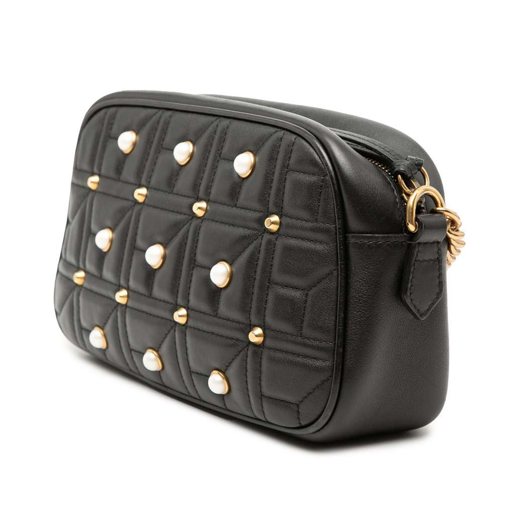 Gucci Small GG Marmont Matelasse Leather Pearl Studded Crossbody Black Leather Very good condition - Back View