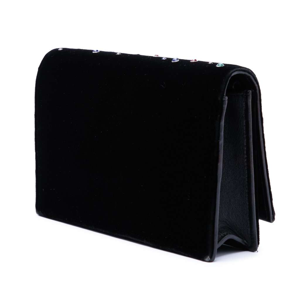 Saint Laurent Crystal Embellished Velvet Monogram Kate Wallet On Chain Black Very good condition - Back View