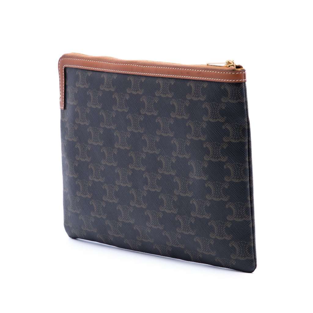 Celine Small Triomphe Coated Canvas Clutch Brown Very good condition - Back View