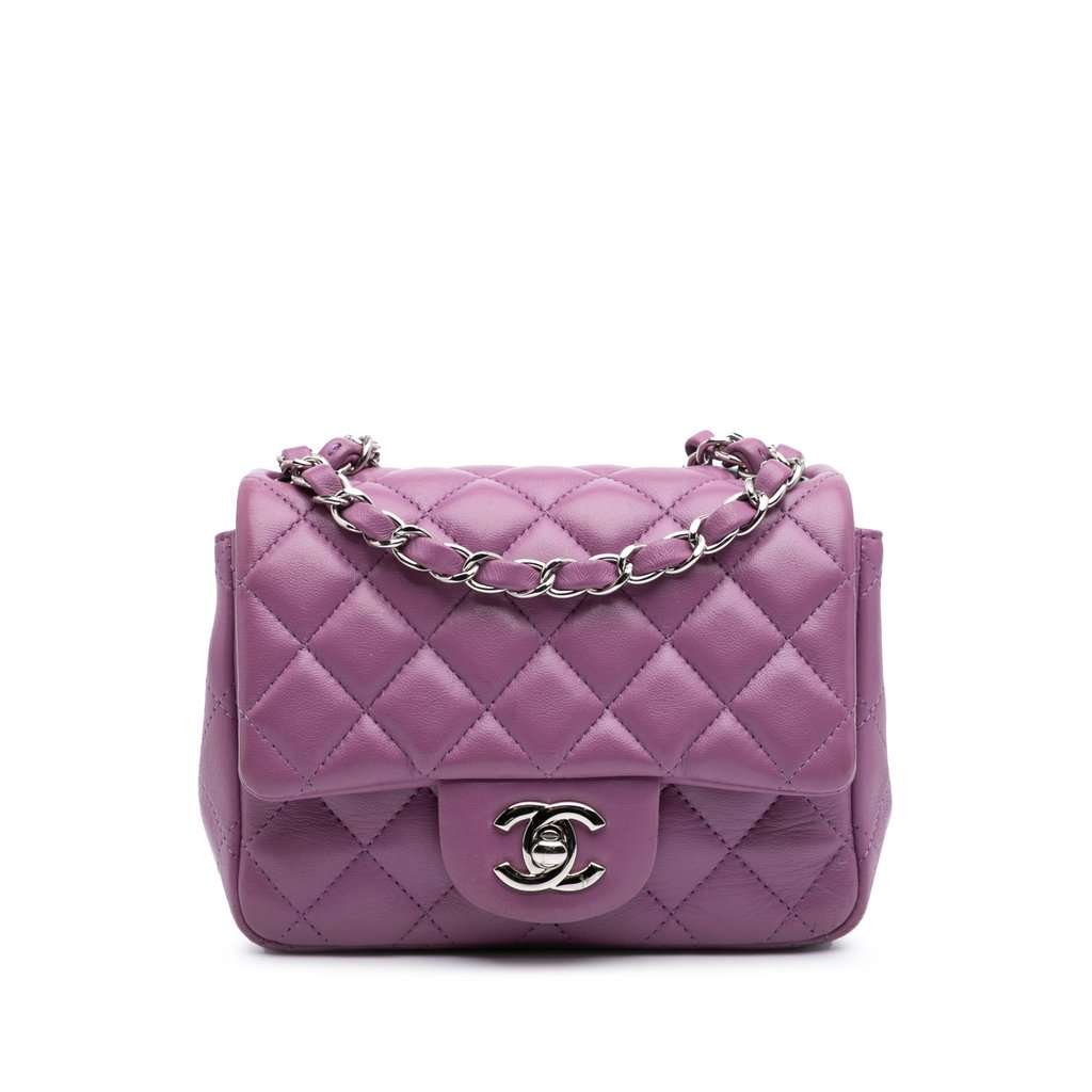 Chanel Mini Square Classic Lambskin Single Flap Purple Leather Very good condition - Front View