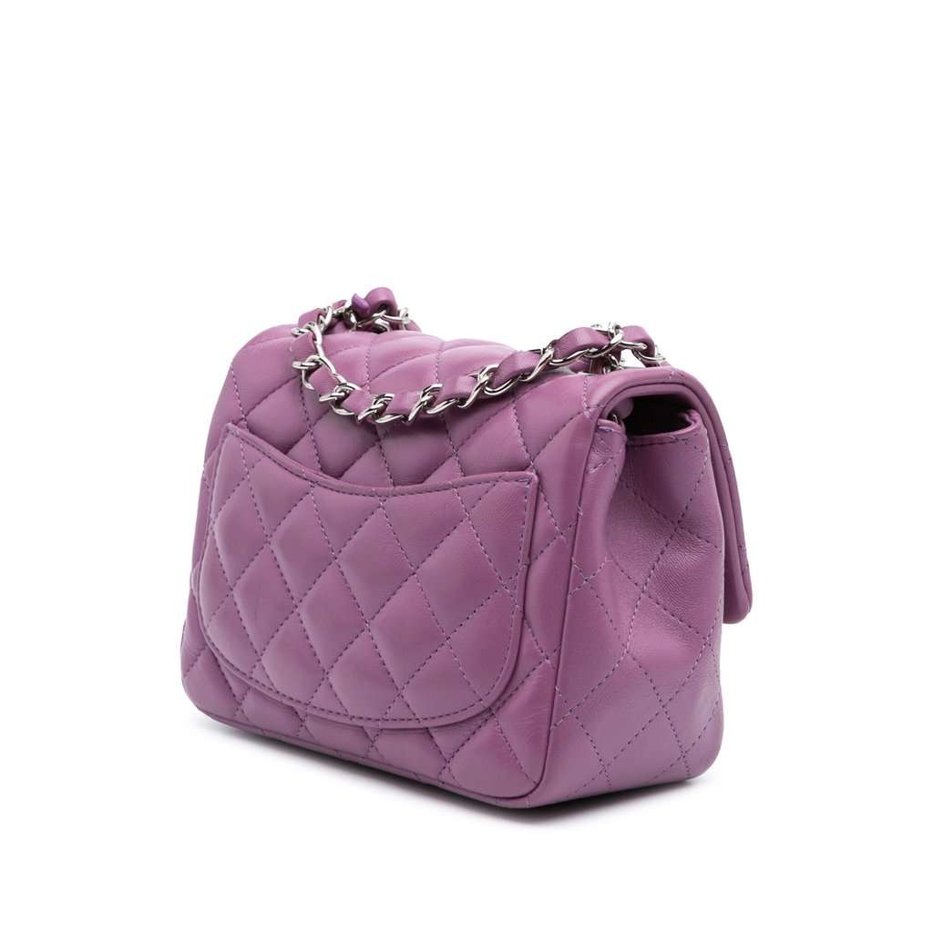 Chanel Mini Square Classic Lambskin Single Flap Purple Leather Very good condition - Back View