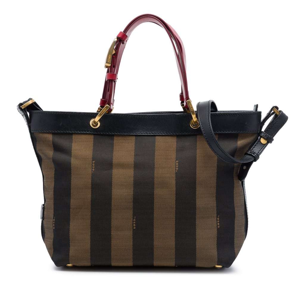 Fendi Canvas Pequin Stripe Satchel Brown Very good - Front View
