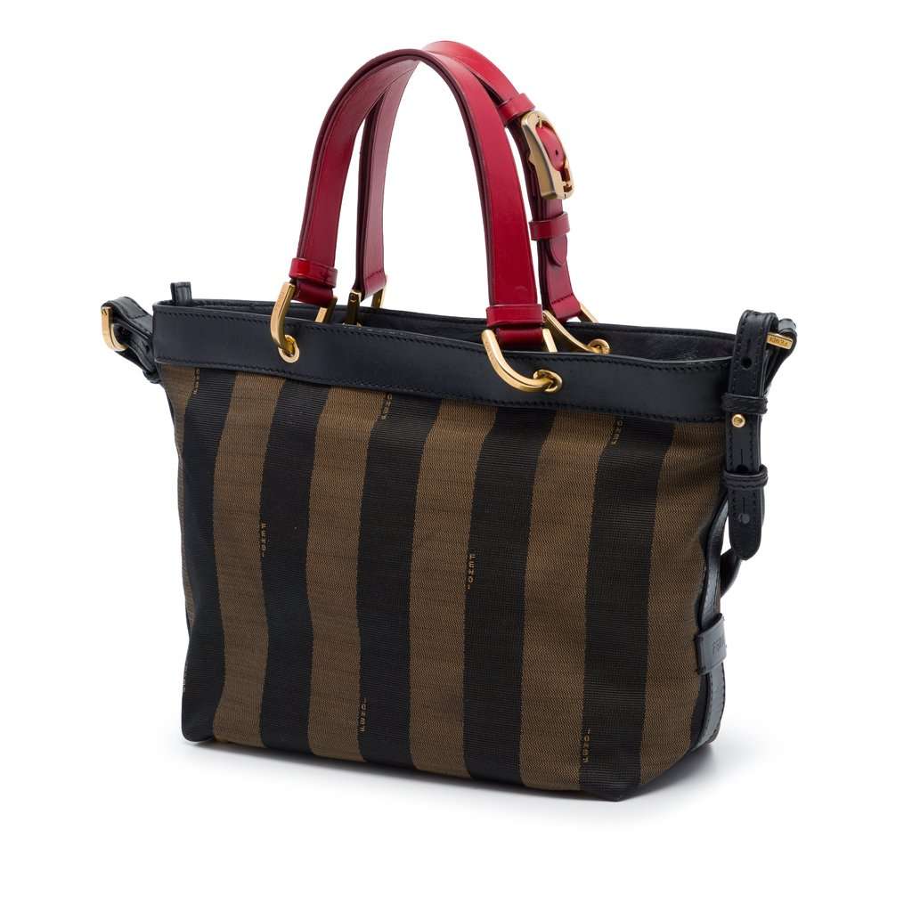 Fendi Canvas Pequin Stripe Satchel Brown Very good - Back View