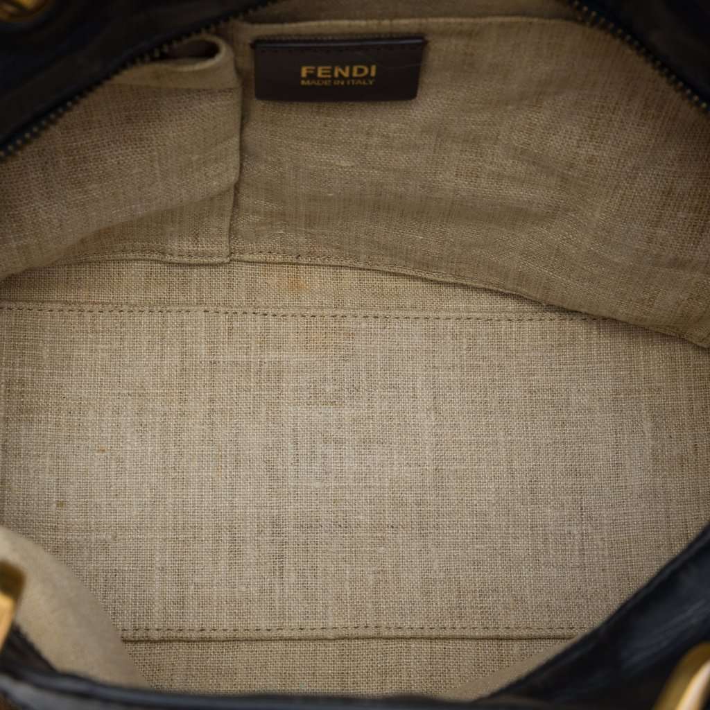 Fendi Canvas Pequin Stripe Satchel Brown Very good - Model View