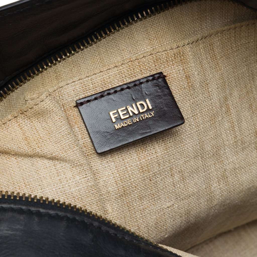 Fendi Canvas Pequin Stripe Satchel Brown Very good - Box View
