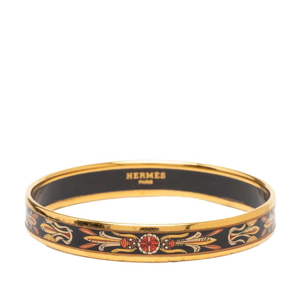 Hermès Narrow Dream Catcher Enamel Bangle 70 Black Very good condition - Front View