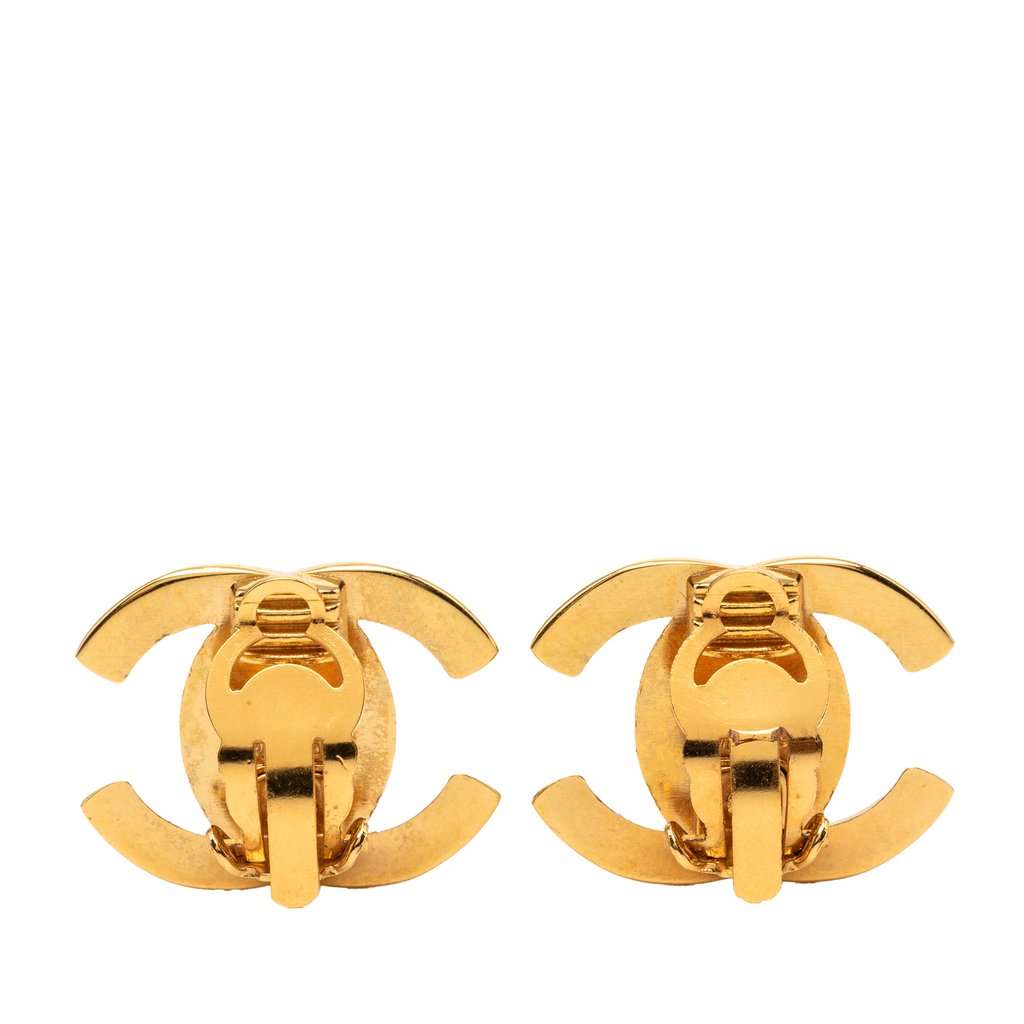 Chanel CC Gold Plated Turn Lock Clip on Earrings Gold Metal Very good condition - Back View