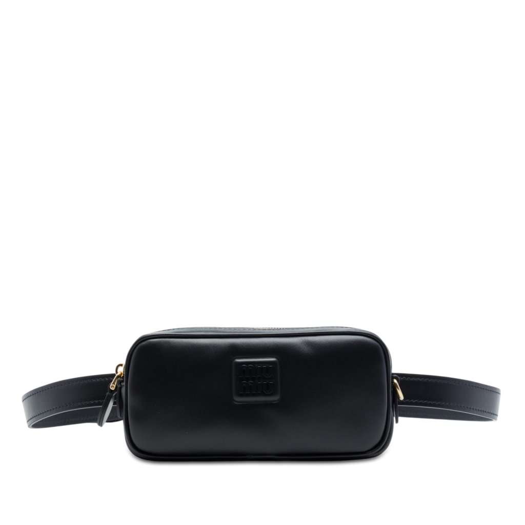 Miu Miu Calfskin Softy Beau Belt Bag Black Leather Very good - Front View