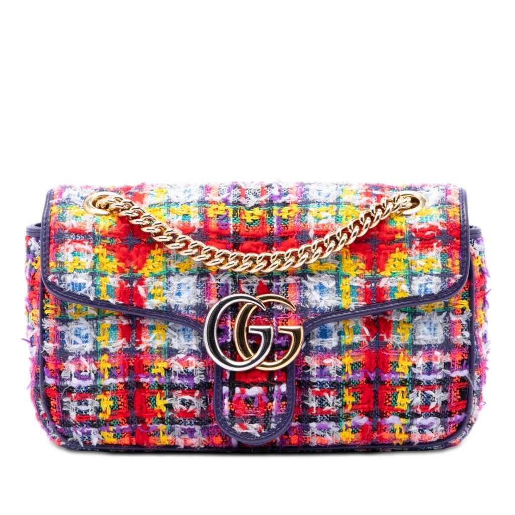 Gucci Medium GG Marmont Tweed Shoulder Bag Red Very good condition - Front View
