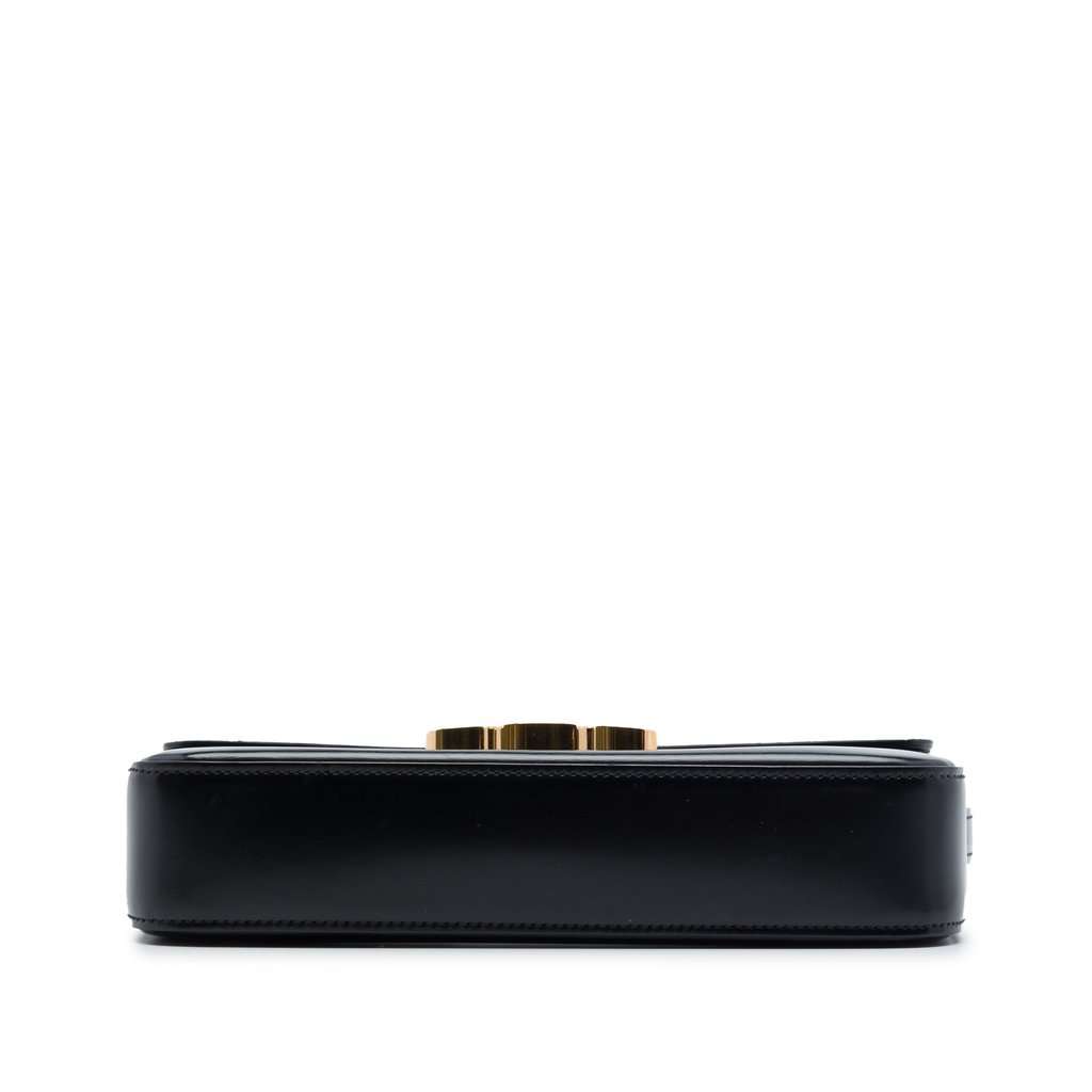 Celine Shiny Calfskin Triomphe Claude Shoulder Bag Black Leather Very good - Inside View