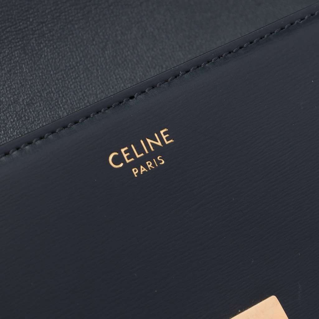 Celine Shiny Calfskin Triomphe Claude Shoulder Bag Black Leather Very good - Box View