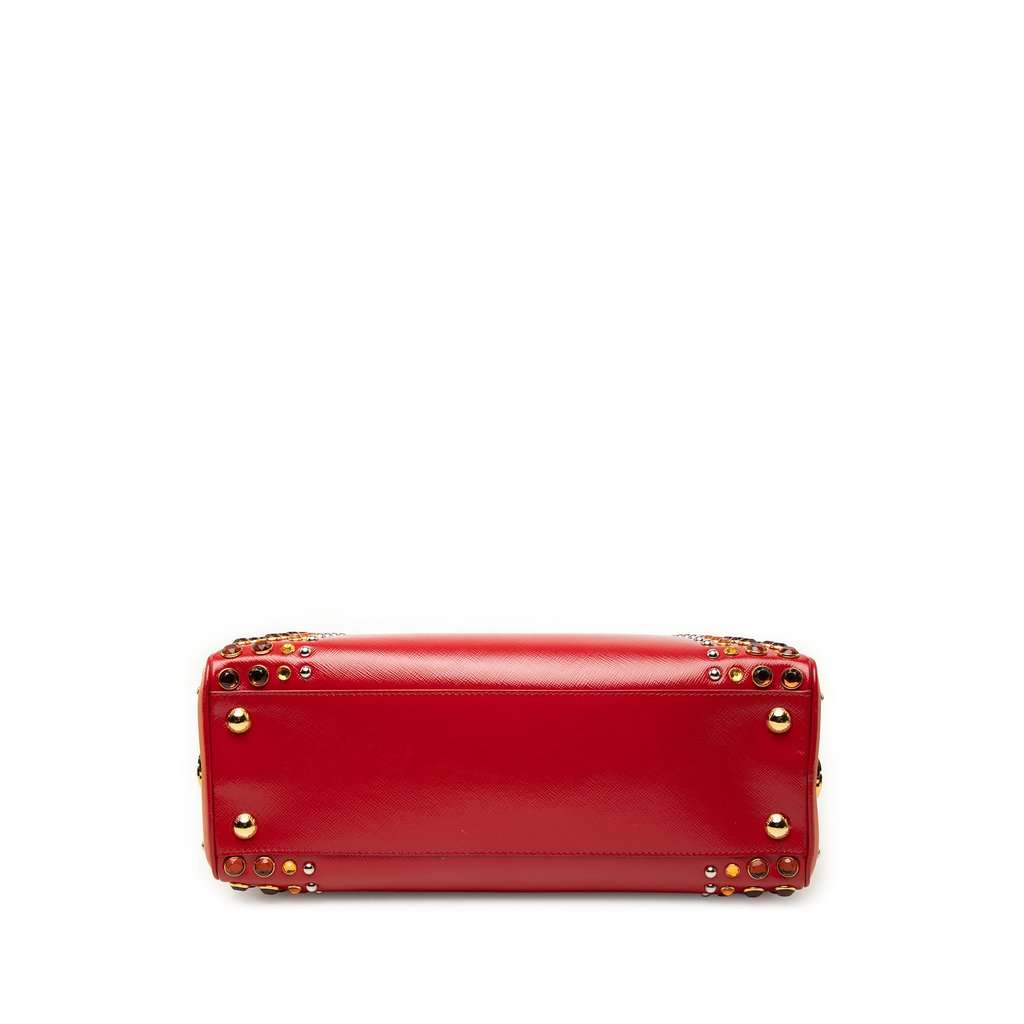 Prada Saffiano Vernice Pyramid Studded Frame Bag Red Leather Very good condition - Inside View