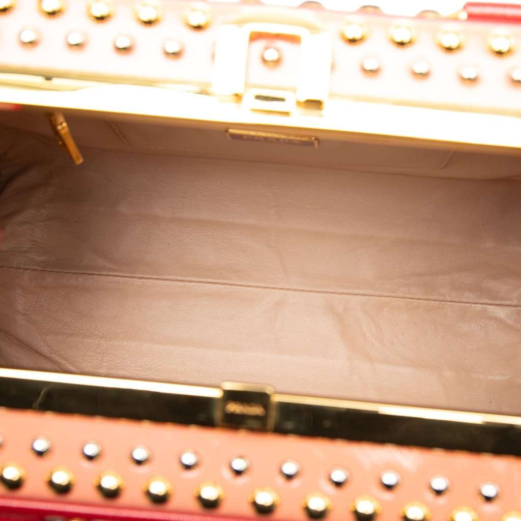 Prada Saffiano Vernice Pyramid Studded Frame Bag Red Leather Very good condition - Model View