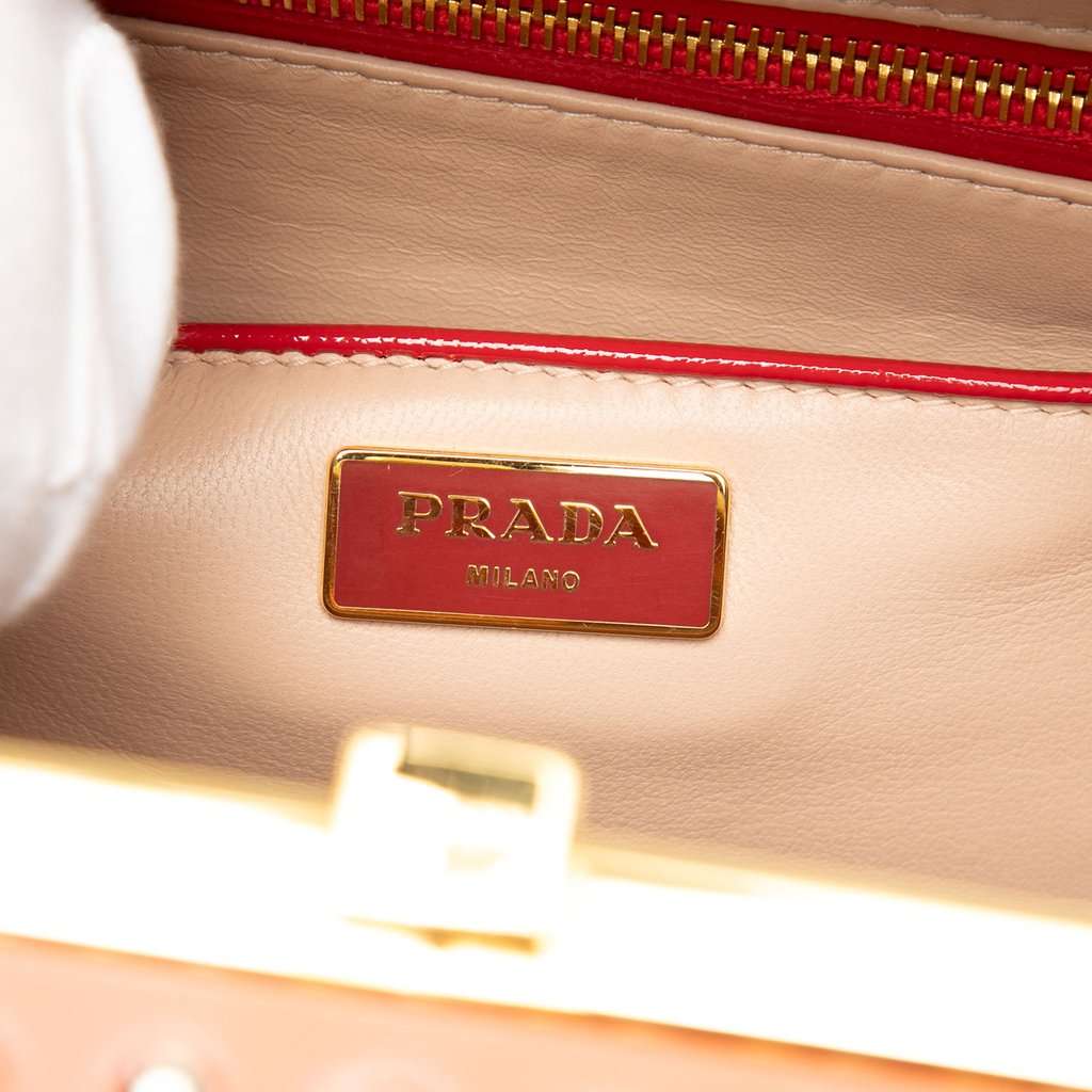Prada Saffiano Vernice Pyramid Studded Frame Bag Red Leather Very good condition - Box View