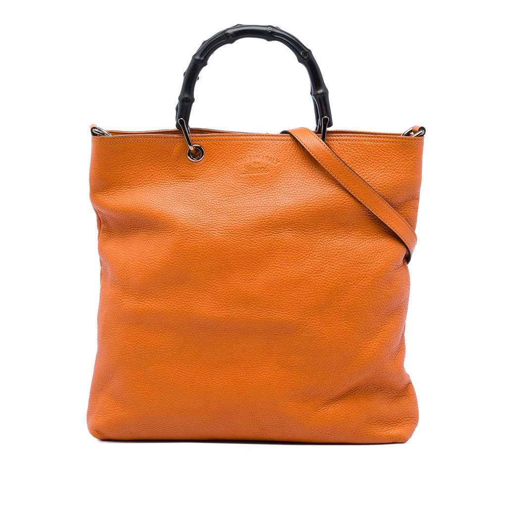 Gucci Tall Leather Bamboo Shopper Tote Orange Leather Very good - Front View