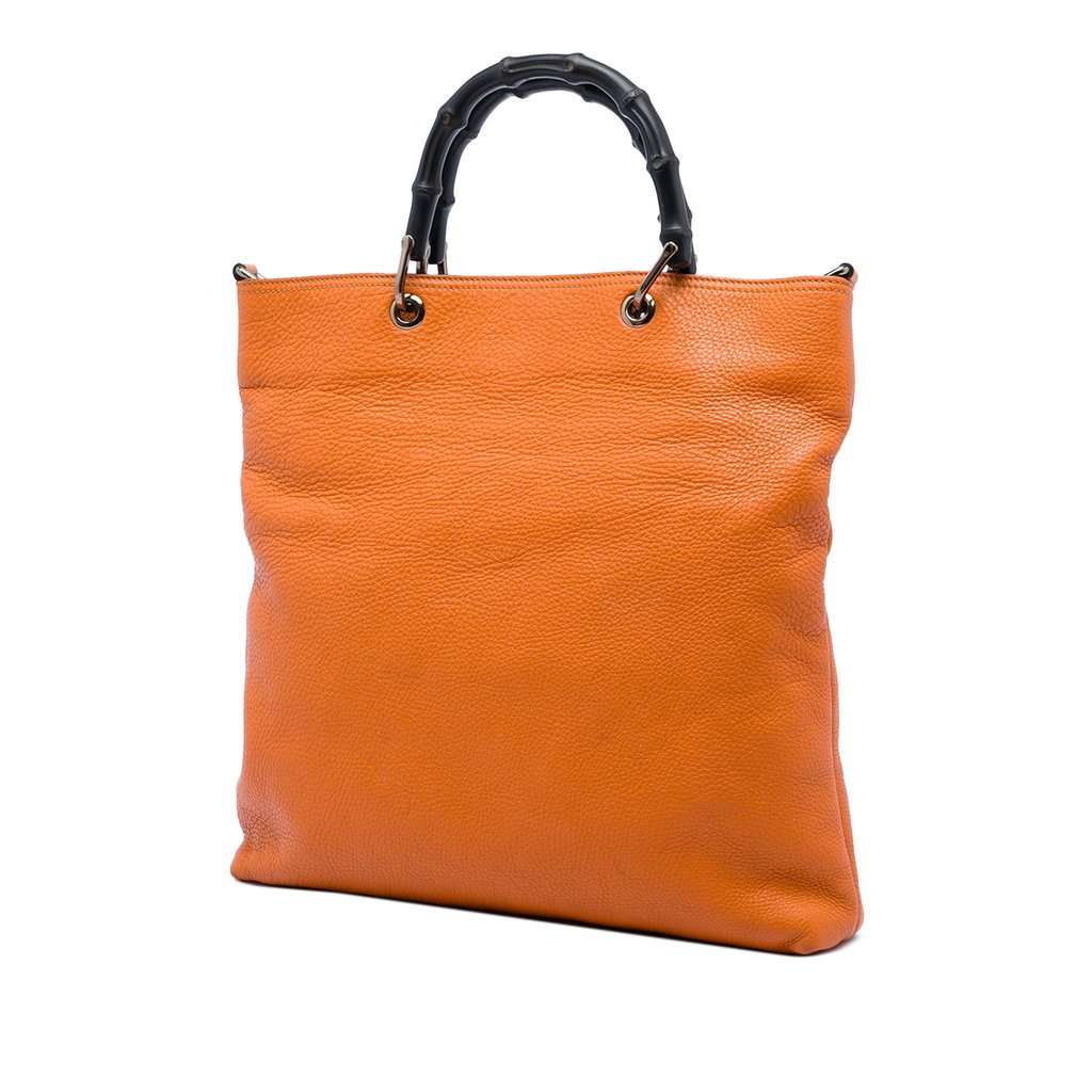 Gucci Tall Leather Bamboo Shopper Tote Orange Leather Very good - Back View