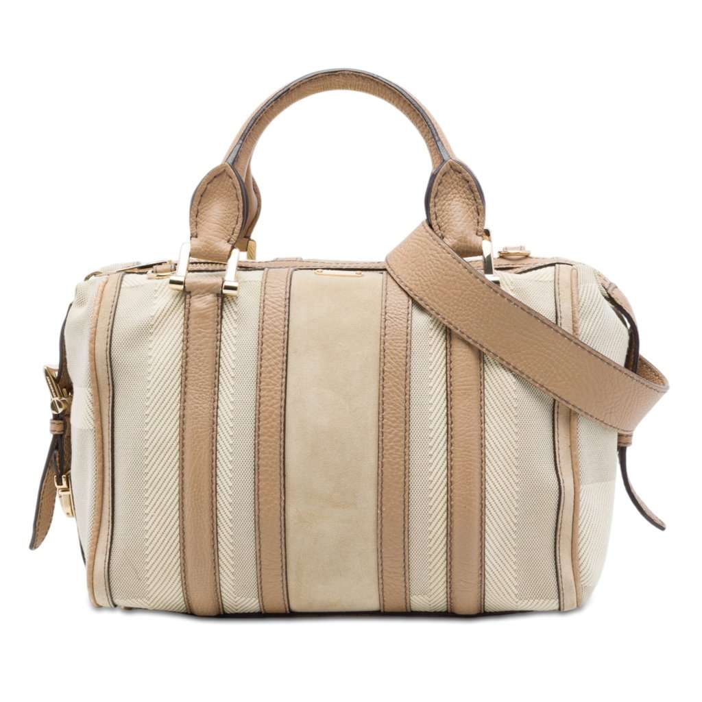 Burberry Suede Trimmed Canvas Nevinson Bowling Bag Brown Very good - Front View