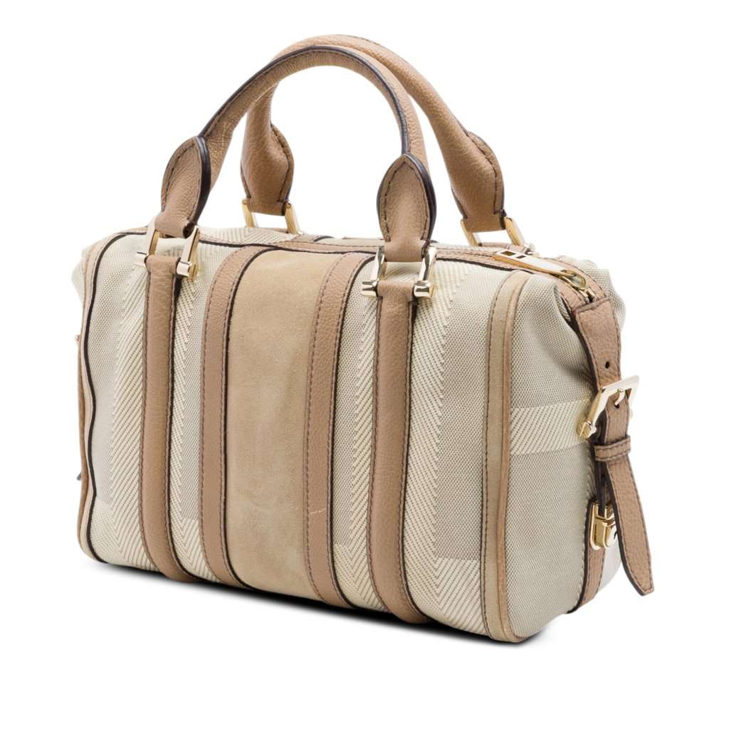 Burberry Suede Trimmed Canvas Nevinson Bowling Bag Brown Very good - Back View