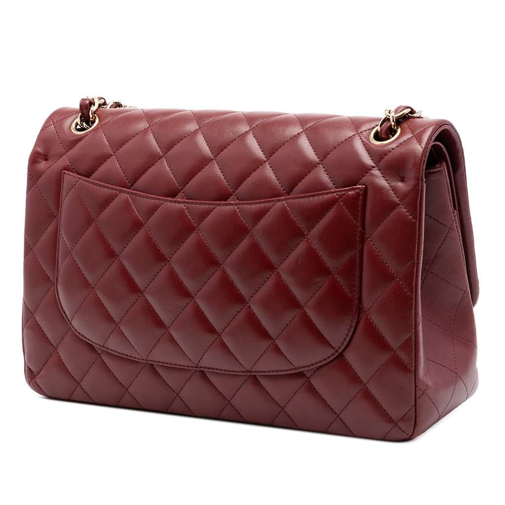 Chanel Jumbo Classic Lambskin Double Flap Red Leather Very good condition - Back View