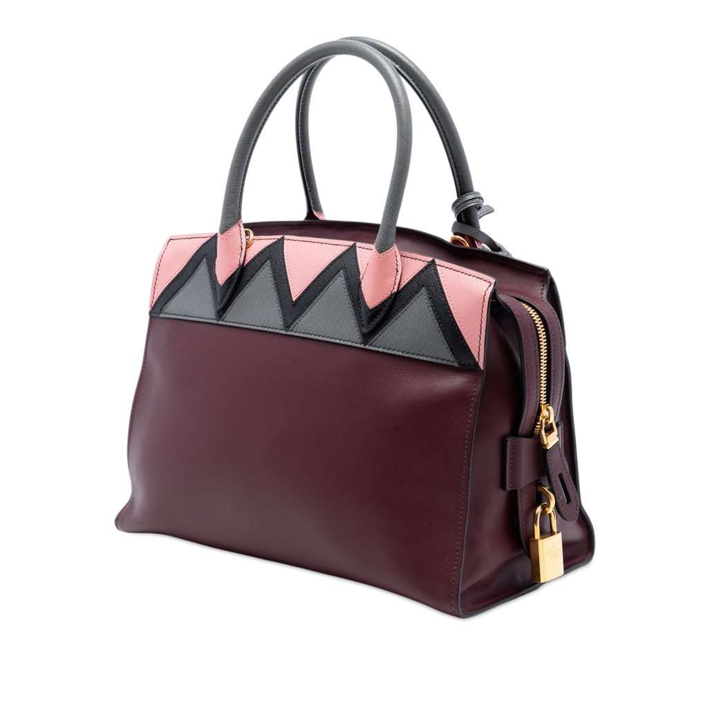 Prada Medium Saffiano Trimmed City Calf Greca Esplanade Satchel Red Leather Very good condition - Back View