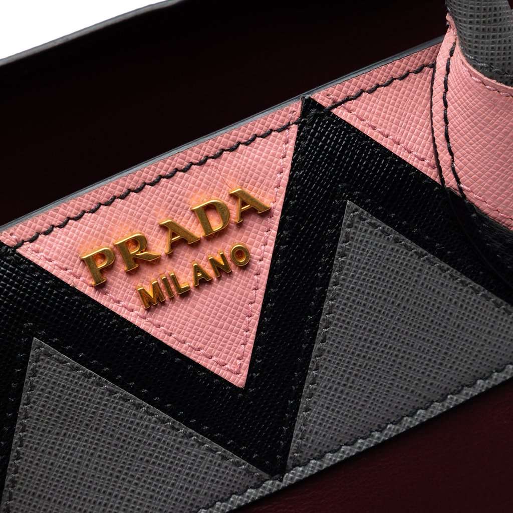 Prada Medium Saffiano Trimmed City Calf Greca Esplanade Satchel Red Leather Very good condition - Box View