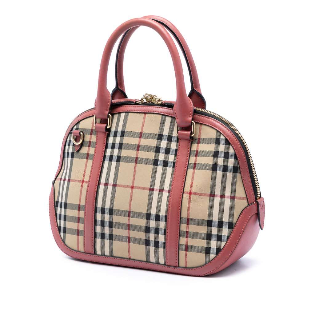 Burberry Small Haymarket Check Nylon Orchard Bowling Bag Beige Very good condition - Back View