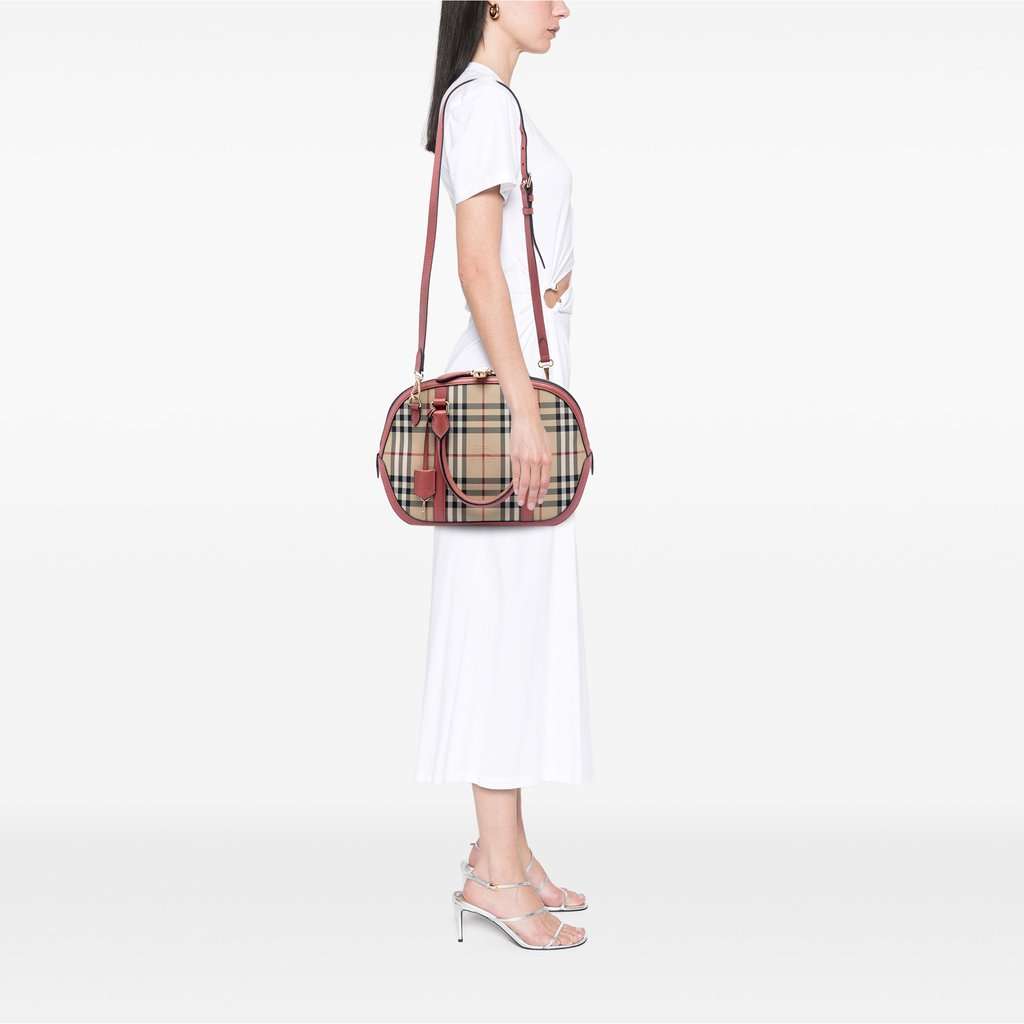 Burberry Small Haymarket Check Nylon Orchard Bowling Bag Beige Very good condition - Box View