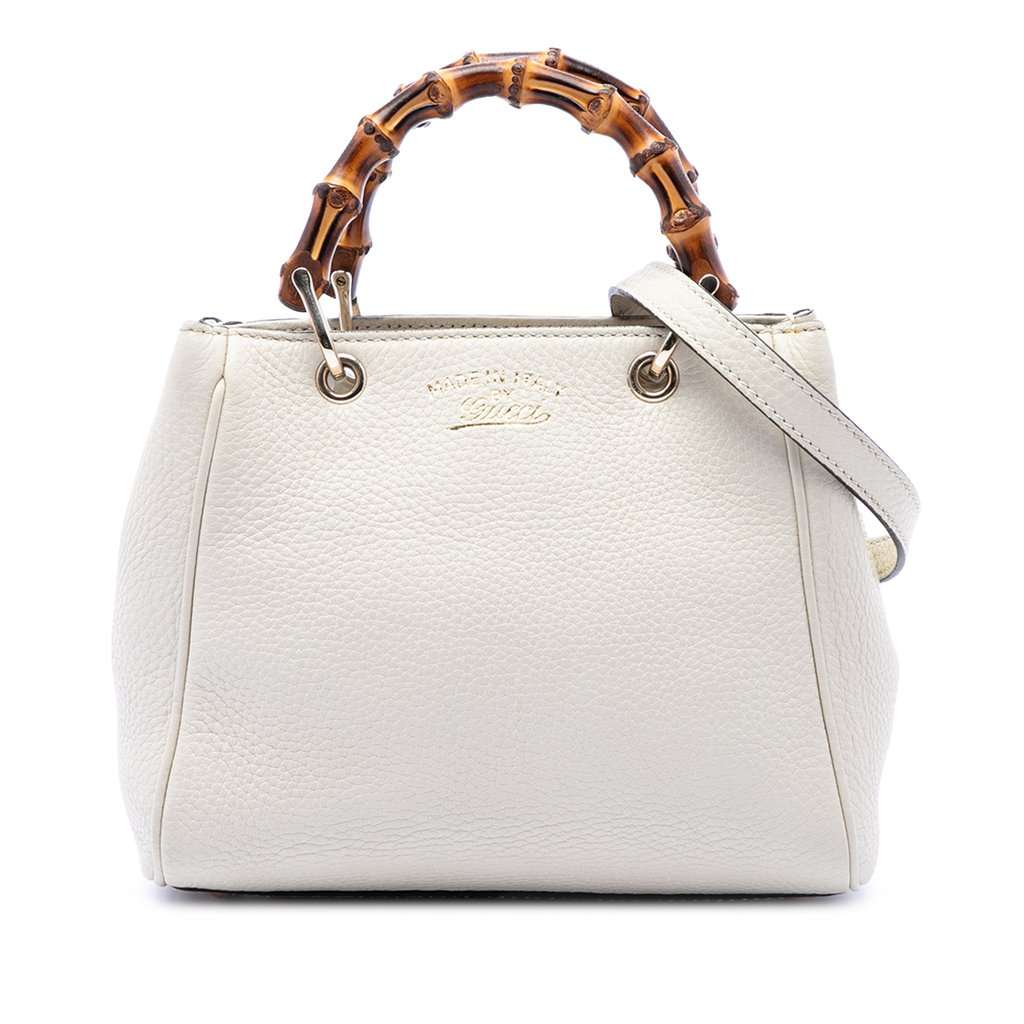 Gucci Mini Calfskin Bamboo Shopper Satchel White Leather Very good condition - Front View