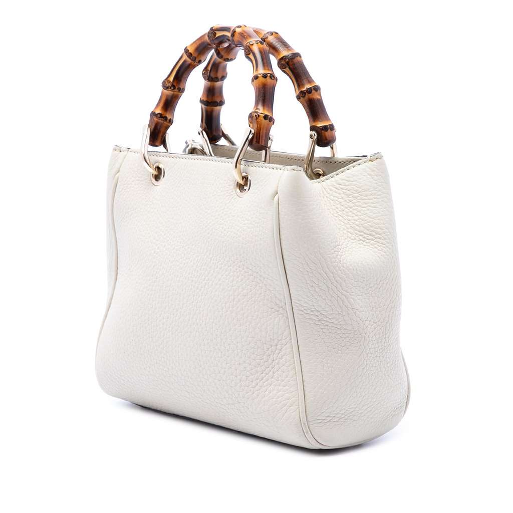 Gucci Mini Calfskin Bamboo Shopper Satchel White Leather Very good condition - Back View